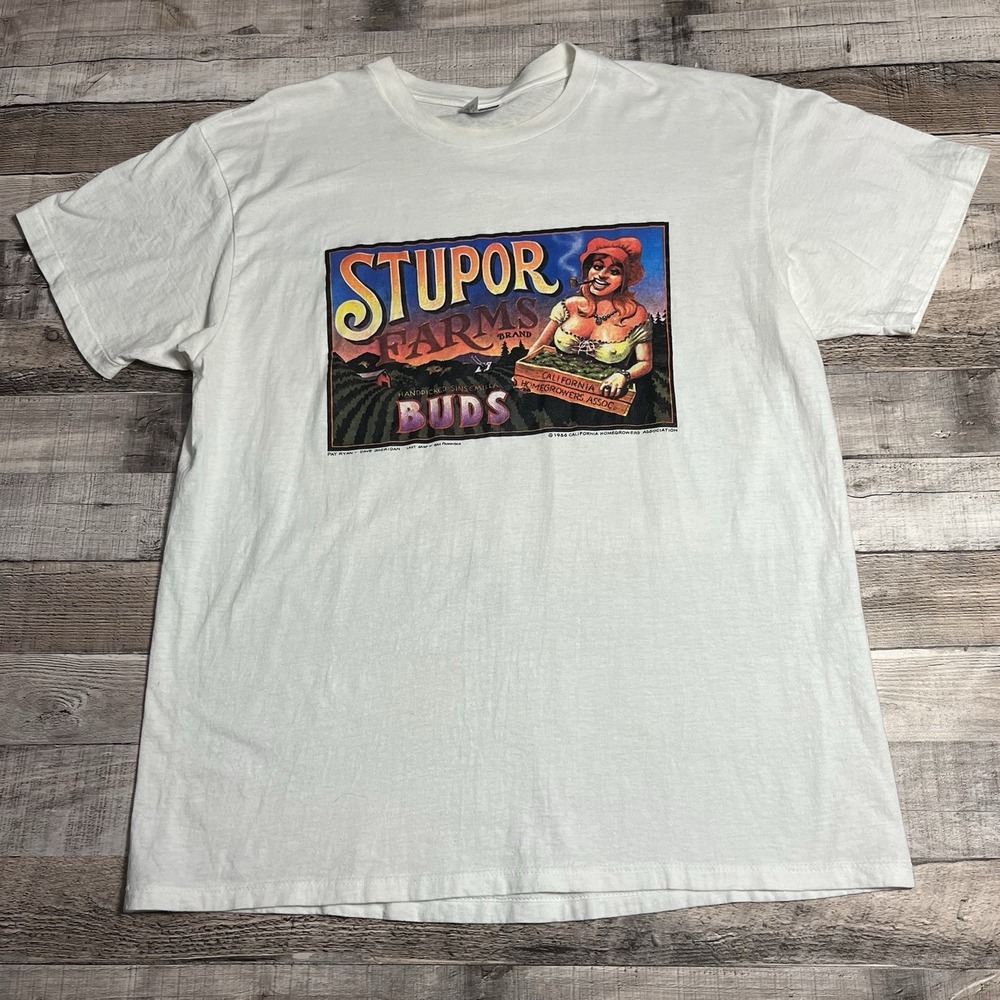 Cannabis Shirt Size XL White Vintage 80s Stupor Farms California Weed Tee